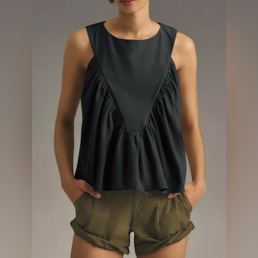 Cicy Bell Women's Sleeveless Peplum Babydoll Top – Flowy and Casual, Black - NWT